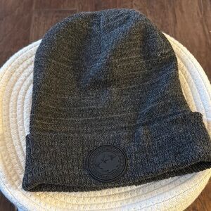 Gray Knit Beanie with Logo Patch